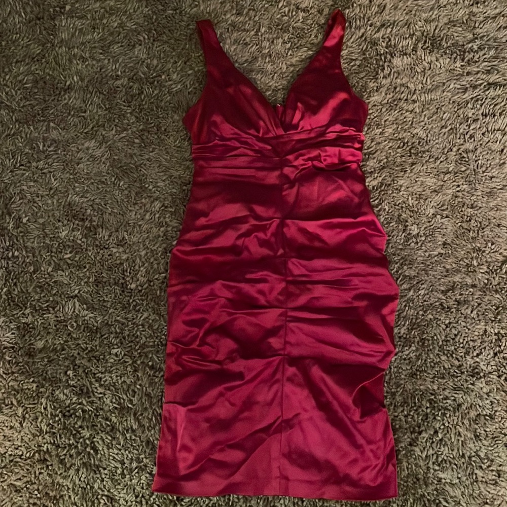 Xscape Red Bodycon Midi Dress V-Neck Cocktail